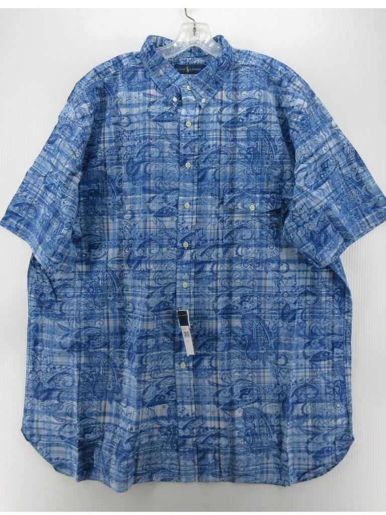 Ralph Lauren Shirt Xxl Tall Paisley Plaid Button Down Summer Resortwear